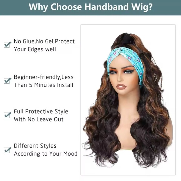 Brown Highlight Headband Wig 26 inch made From synthetic fiber. - Picture 3 of 4
